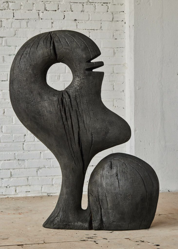 青年错失像烧焦白雾雕塑,