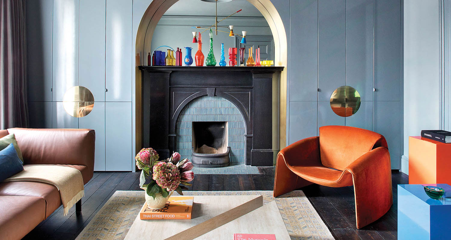 蓝客厅带多色家具