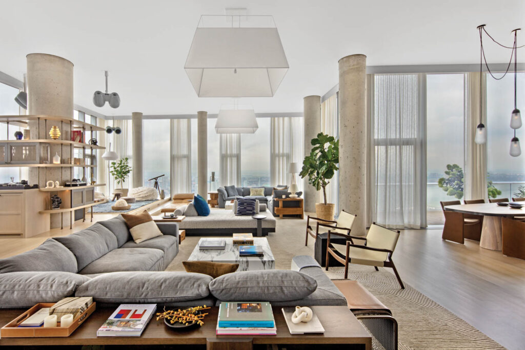 由灰分块搭建起居室中的座组