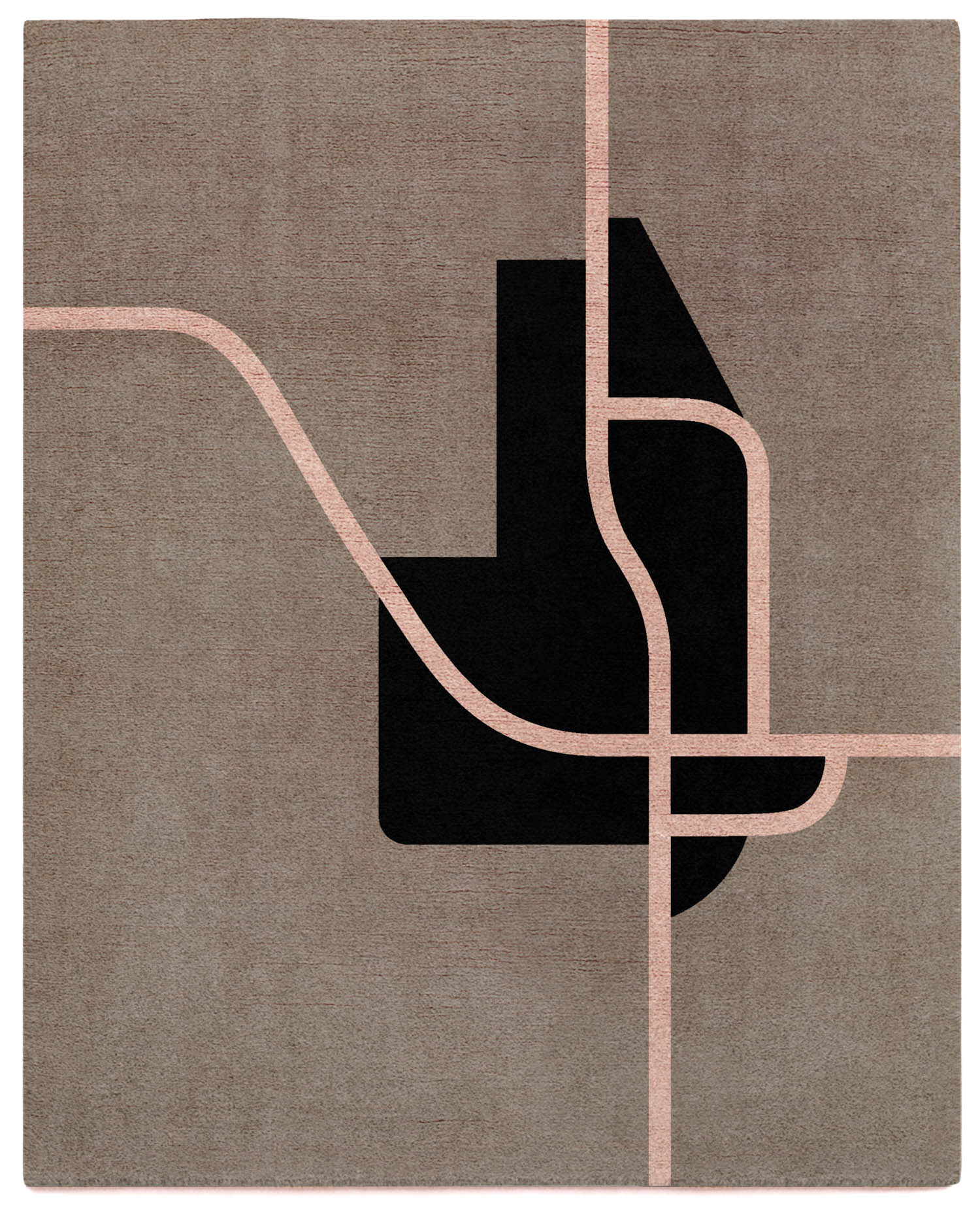 棕色抽象地毯黑形状粉红色线