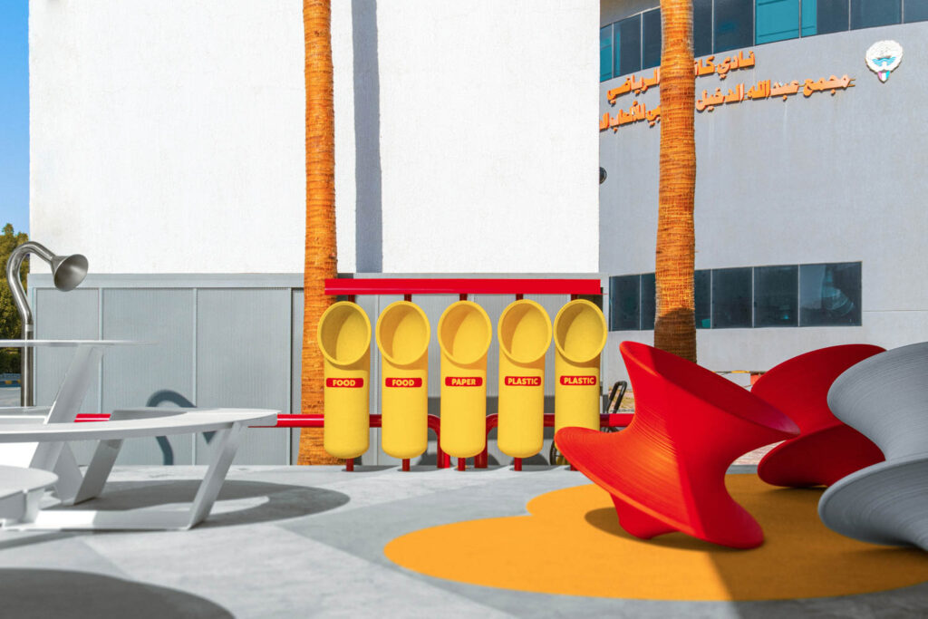 餐厅外明红黄游乐区