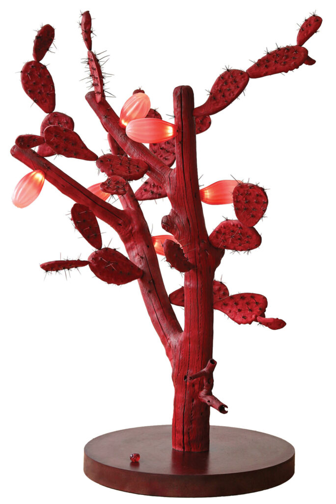 Feliz Navida表灯装有仙人掌木和刺