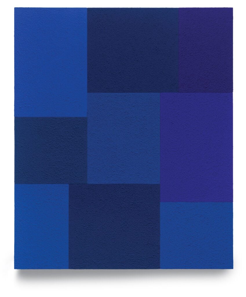 Peter Halley选择是方形多色几何艺术各种蓝镜中共享和矩形相联成大矩形