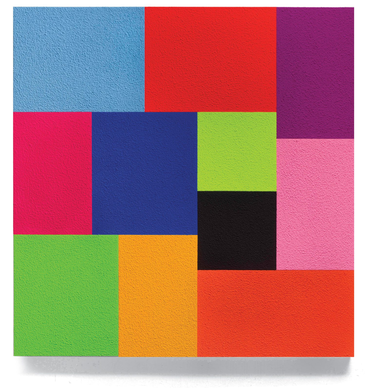 Peter Halley近距离为多色几何艺术工作方形共享和矩形蓝红红红粉红绿橙相串成大方形