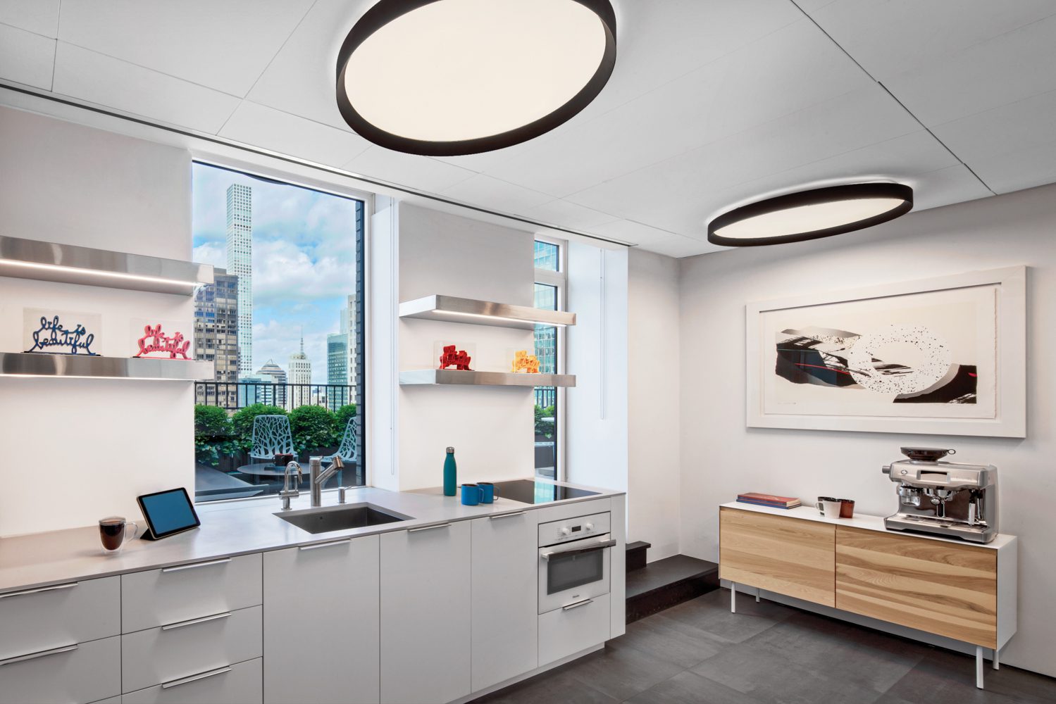 高架LED定型三尺直径照亮厨房固态翻转柜台和刷新不锈板架,两者均定制