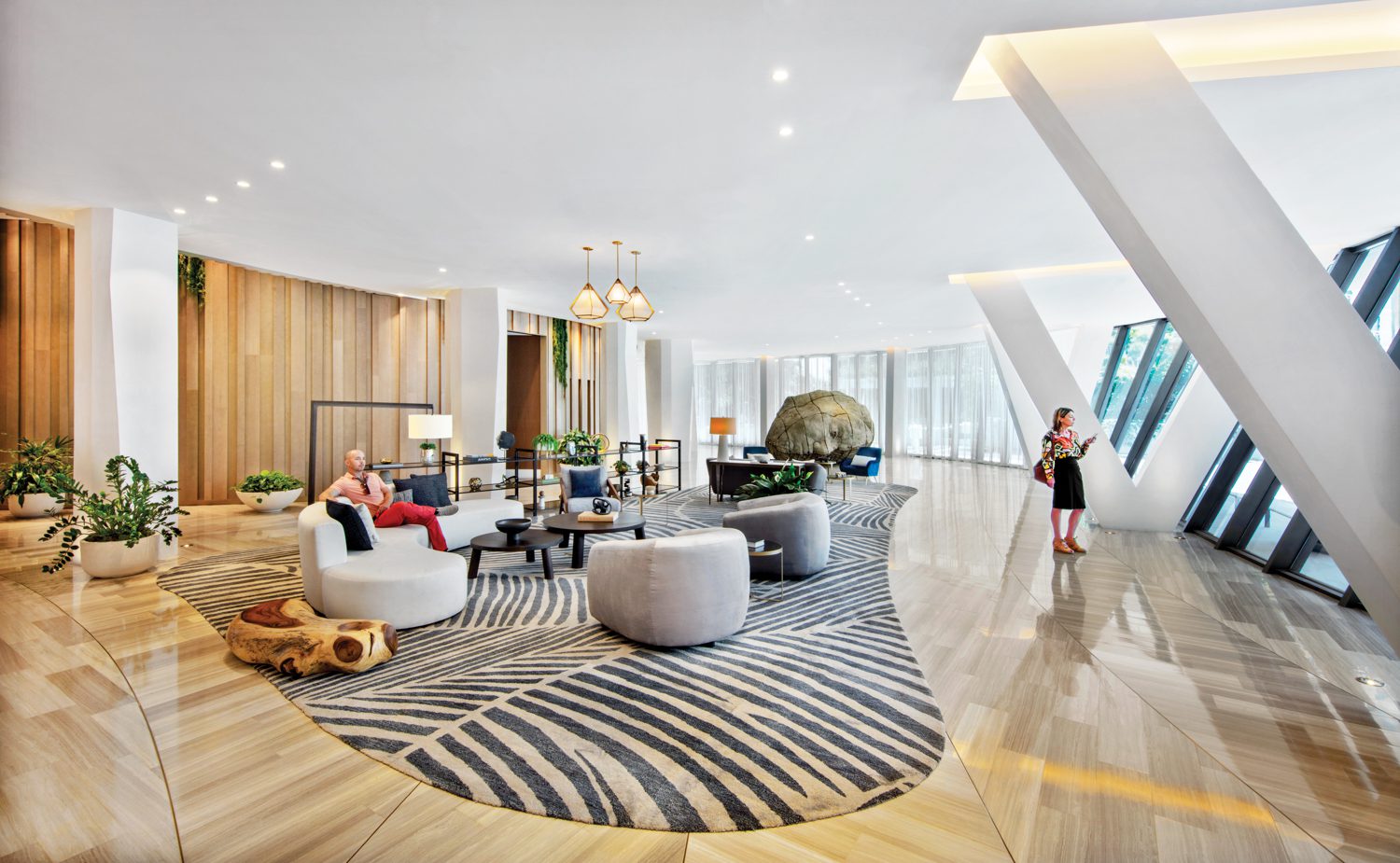 自定义地毯大理石地板和圆形家具回溯OMA架构的有机曲线