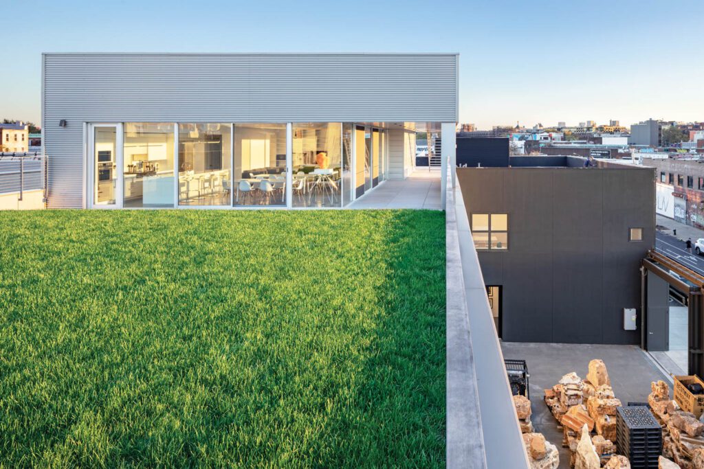 绿顶目前夸草, 并设计支持更多播种, 甚至小型食品生产现有翻新仓库相邻