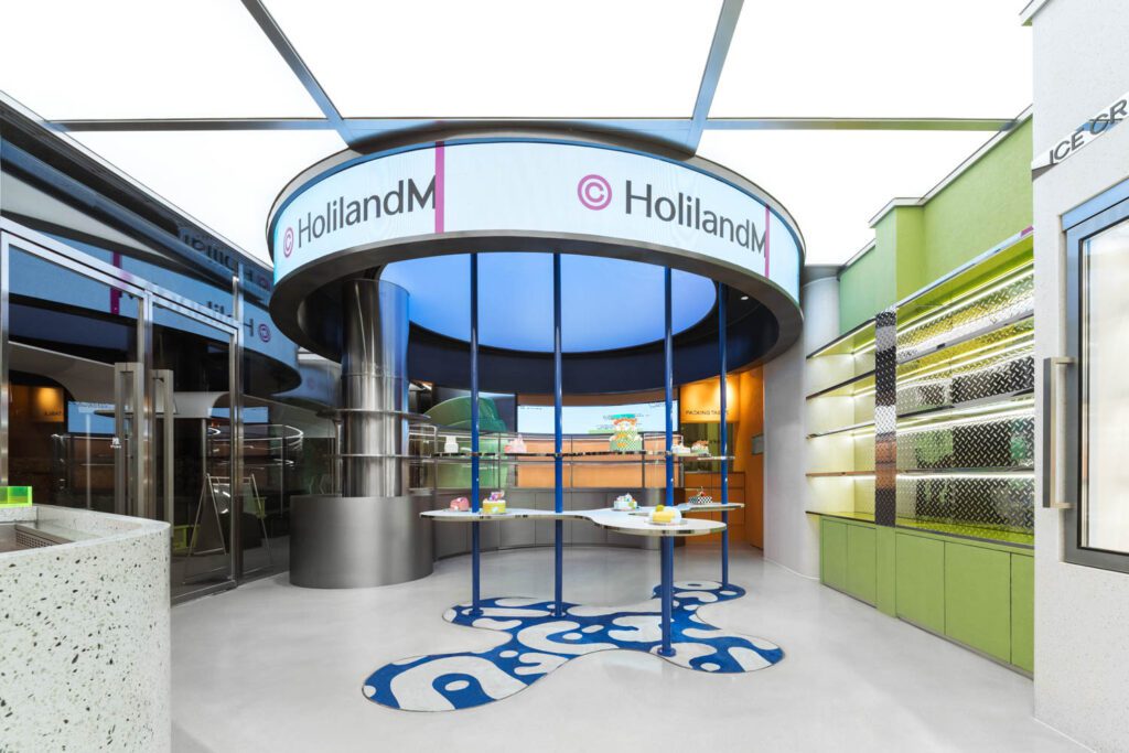 蓝白地毯定义蛋糕显示区