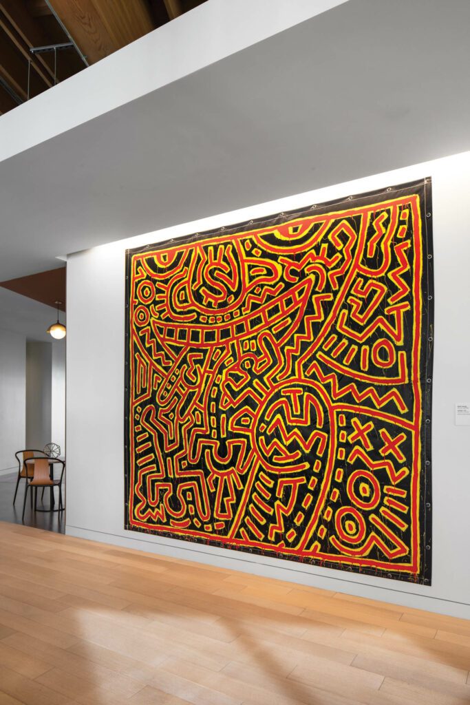 Keith Haring无名黑白薄凝油板是一种红橙黄模式