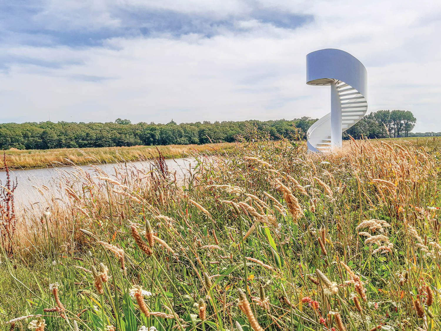 小麦在螺旋阶梯前风吹