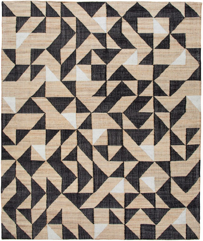 由羊毛平面搭建的临时楼层以棕色、黑白几何形状