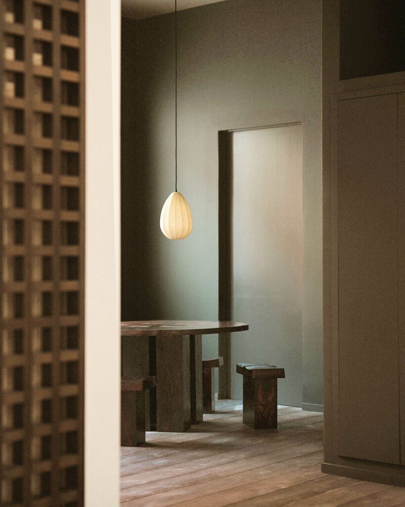 方济斯美术馆内带黑绿墙的房间表上挂有嵌入式光线