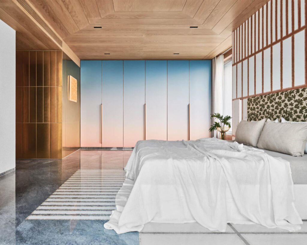 孟买公寓卧室 薄膜墙回想日落时天空