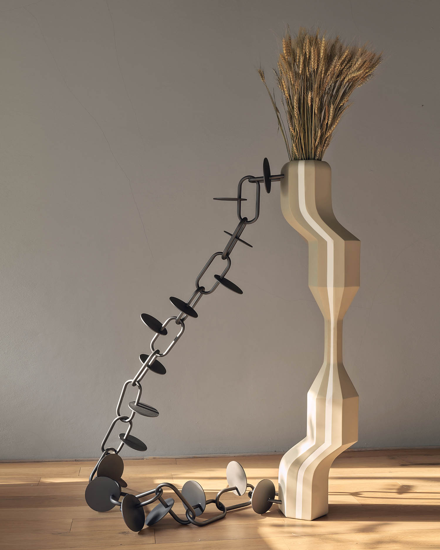 Kabbadeh-chin,由射箭启发焊接金属和粉封玻璃雕像