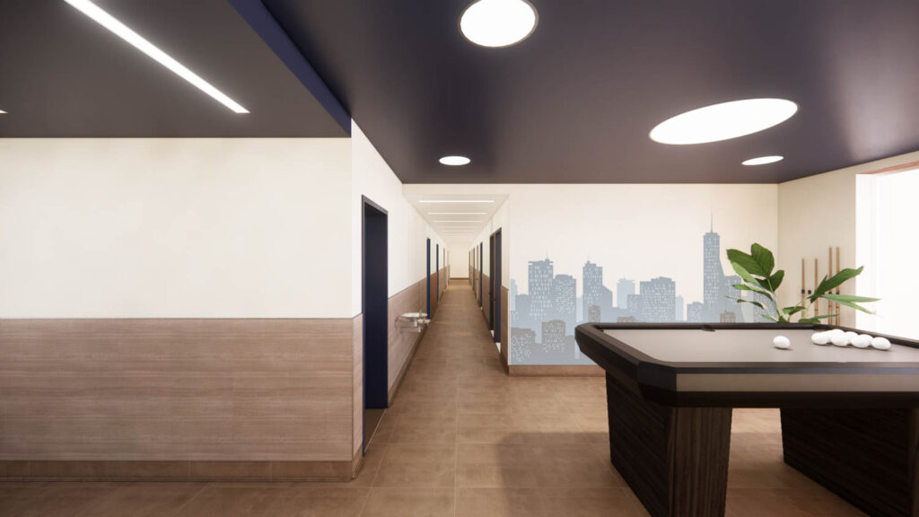 住宅走廊配有博弈表和天线壁画对面墙