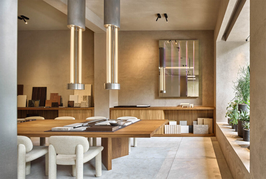 光雕挂上Holzrausch工作室橡树会议表