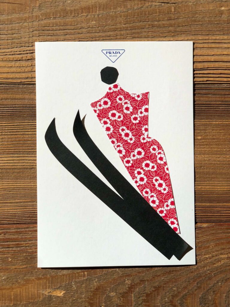 Gio Pastari插图Prada与一位带滑雪板的妇女