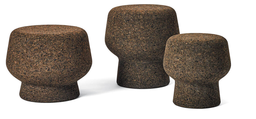 侧表和凳子由深棕色cork制成