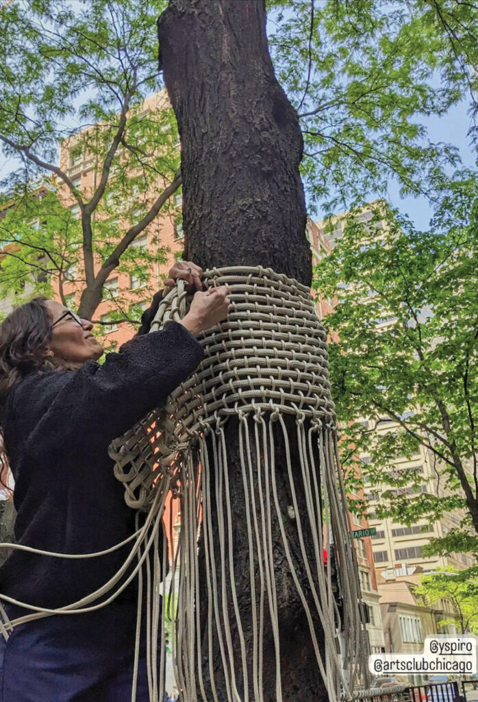 一个女人编织部分安装树