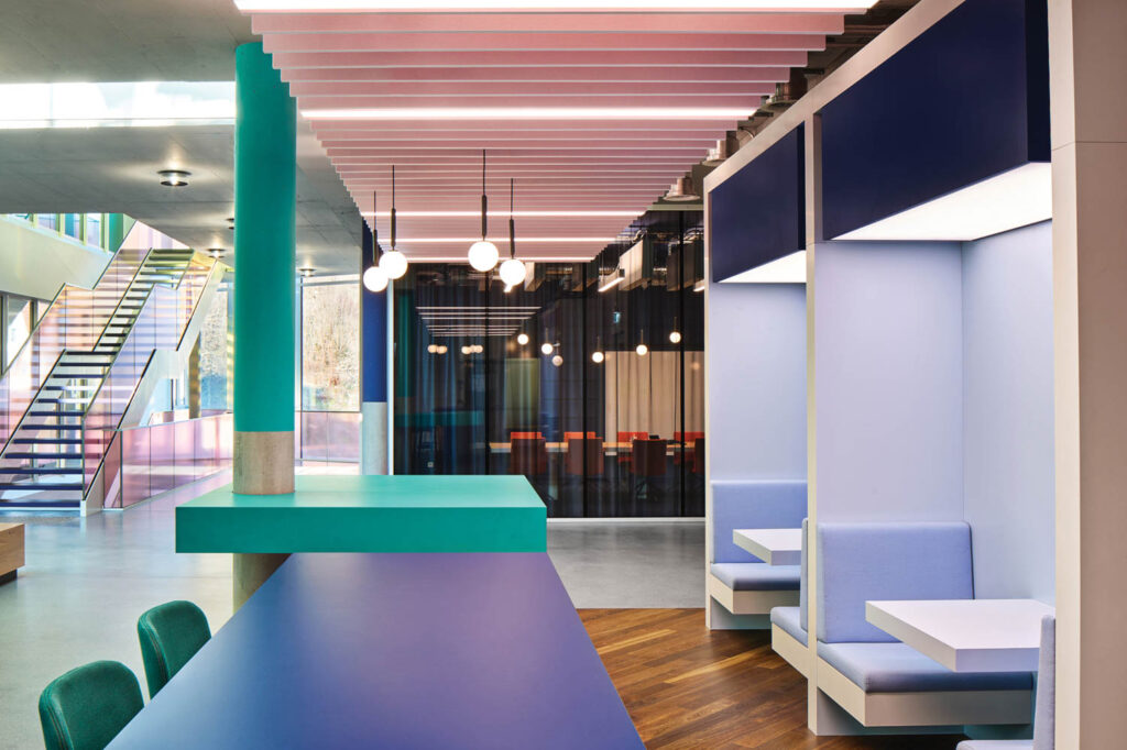 茶类、紫色和粉色在本办公空间家具中交互