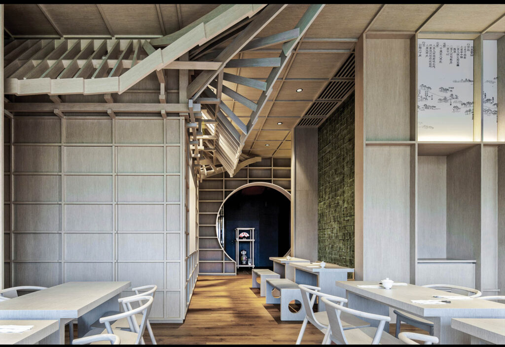 带天花板安装的座位区