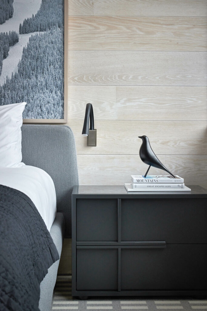 卧室顶部有黑控制台和鸟像