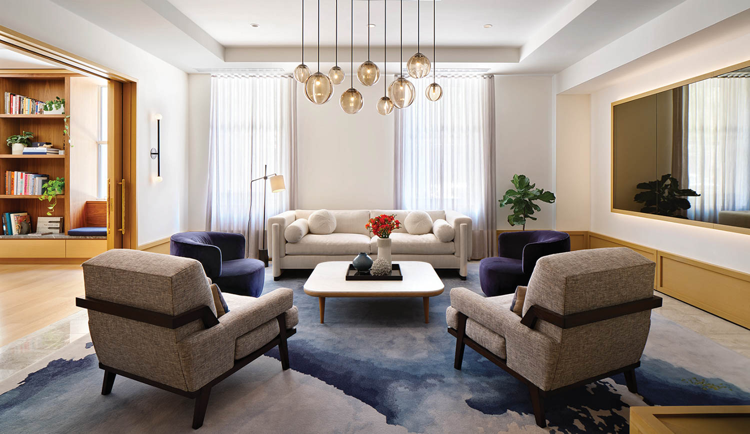 客厅带OB照明、表和座位