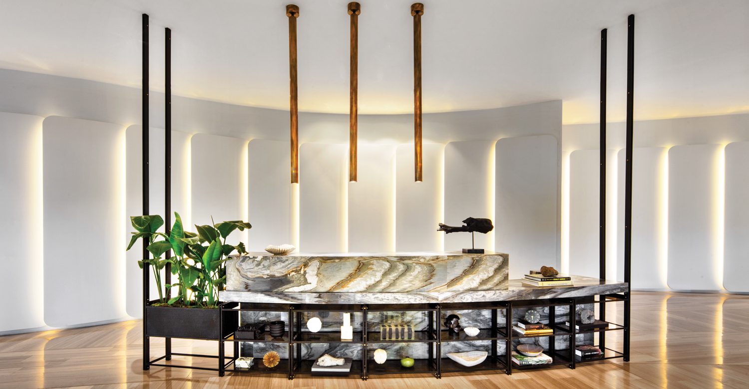 ApparatusStudio嵌套挂上接收器定制大理石板桌和综合钢板架