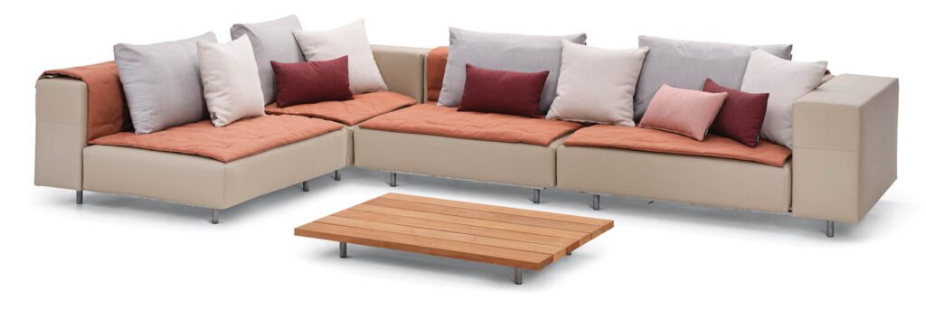 dirkWynants户外剖面板和双腿、防天气帆布装饰和Sunbrella覆盖的毛毯和枕头(可嵌入沙发后嵌入存储器)由Extremis