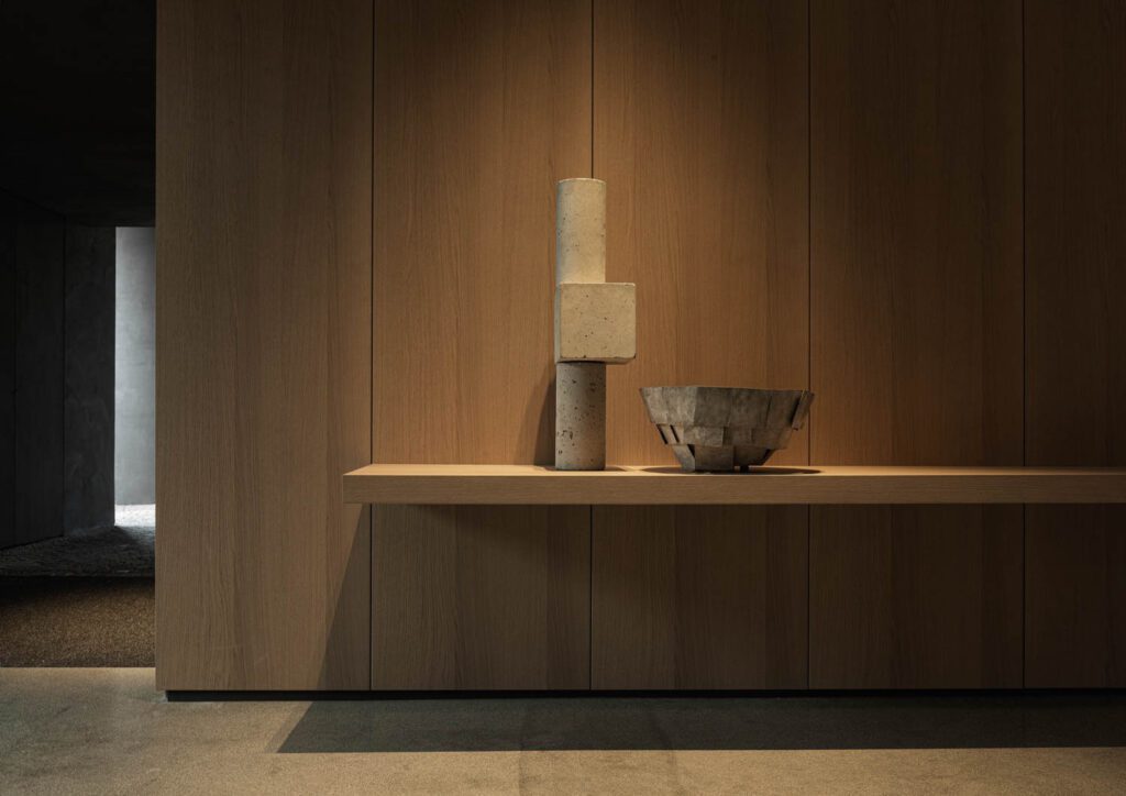 新Morteni馆接收区自然素材层和软照明