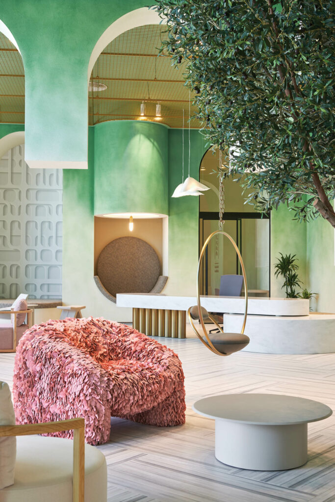 阿布扎比办公接待区配有座选项和白咖啡表