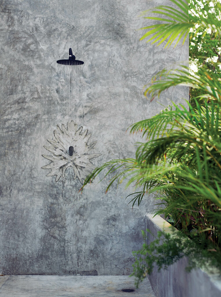 最小户外淋浴 手柄用叶印为口音 服务池