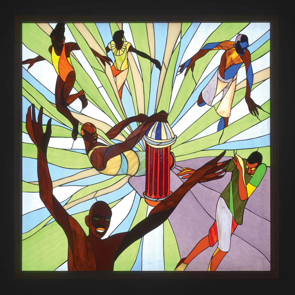 染色玻璃类画火水合机旁多人